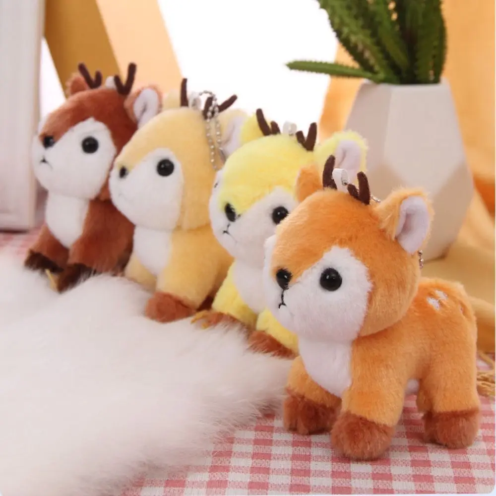 Stuffed Animal Deer Plush Fawn Keychain Bag Charm Stuffed Deer Keychain 10cm Key Ring Pendant Fluffy Elk Doll Christmas Gifts
