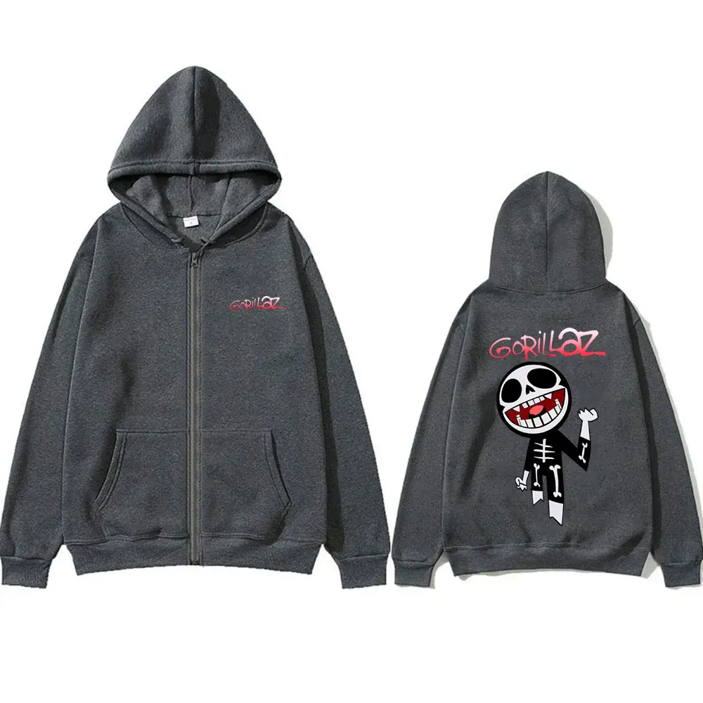 Rock Band Gorillaz Funny Face Graphic Zipper Hoodie Men Women Casual Oversized Zip Up Jacket Men's Hip Hop Zip Up Sweatshirts