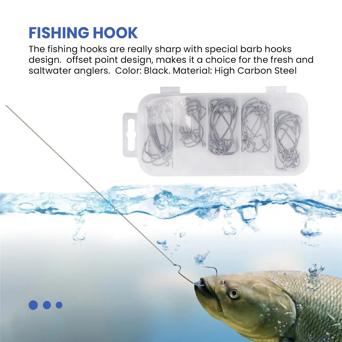 NN89R 51개 낚시 바늘 고탄소강 웜 센코 미끼 지그 낚시 바늘 플라스틱 상자 포함