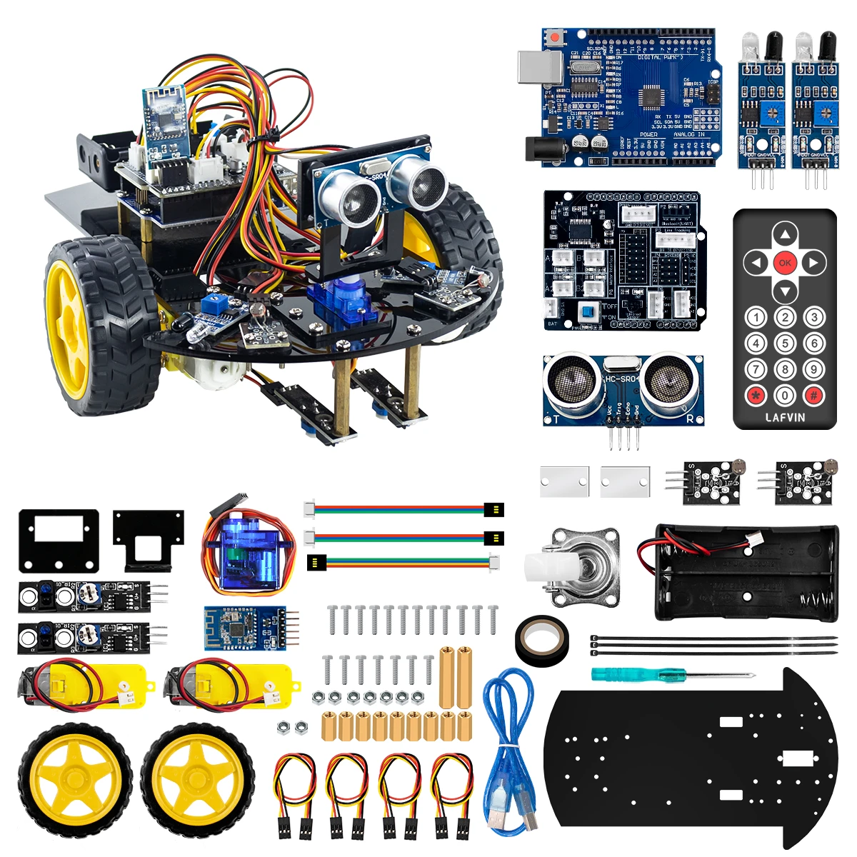 LAFVIN-Robot inteligente para Arduino 2WD, Kit de chasis mejorado V2.0, STEM, programación gráfica, con Tutorial