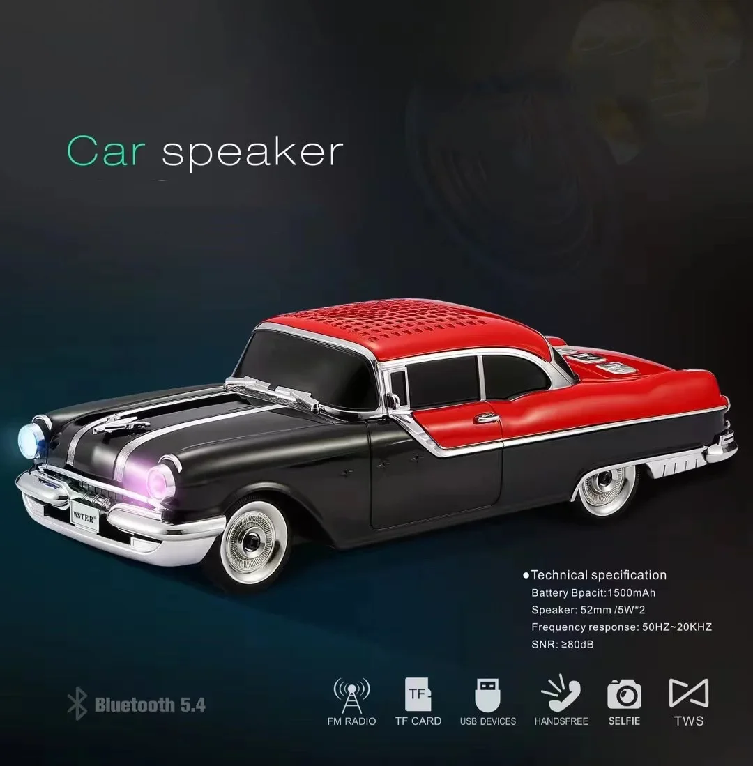 Classic Speaker Pontiac Car Shaped Wireless Bluetooth Sound Box TF USB FM AUX Handsfree TWS LED Light Function Portable Boombox