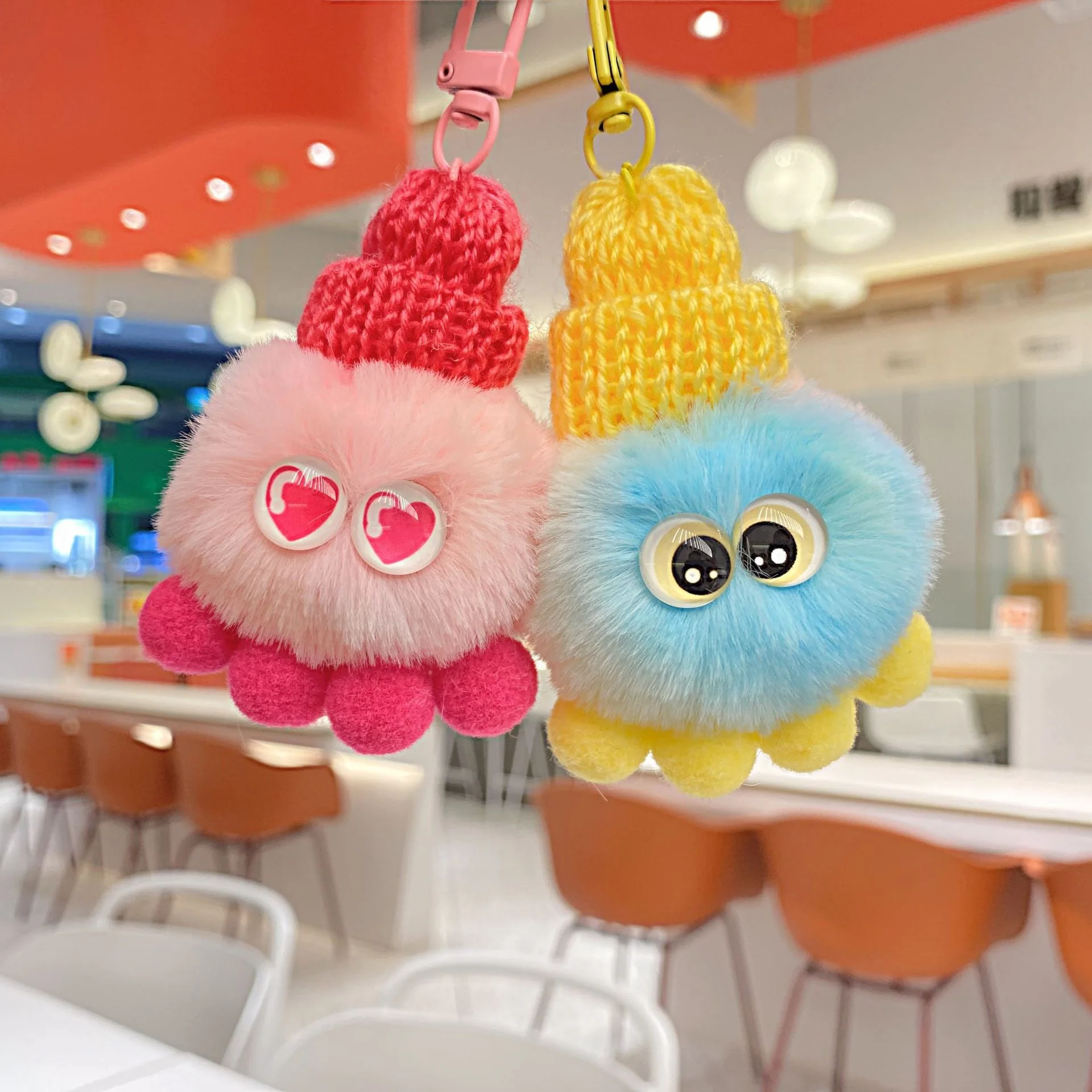 Mini Colorful Octopus Pompom Stuffed Plush Toy Fluffy Animals Doll Keychain Pendant Accessory DIY Birthday Christmas Gifts