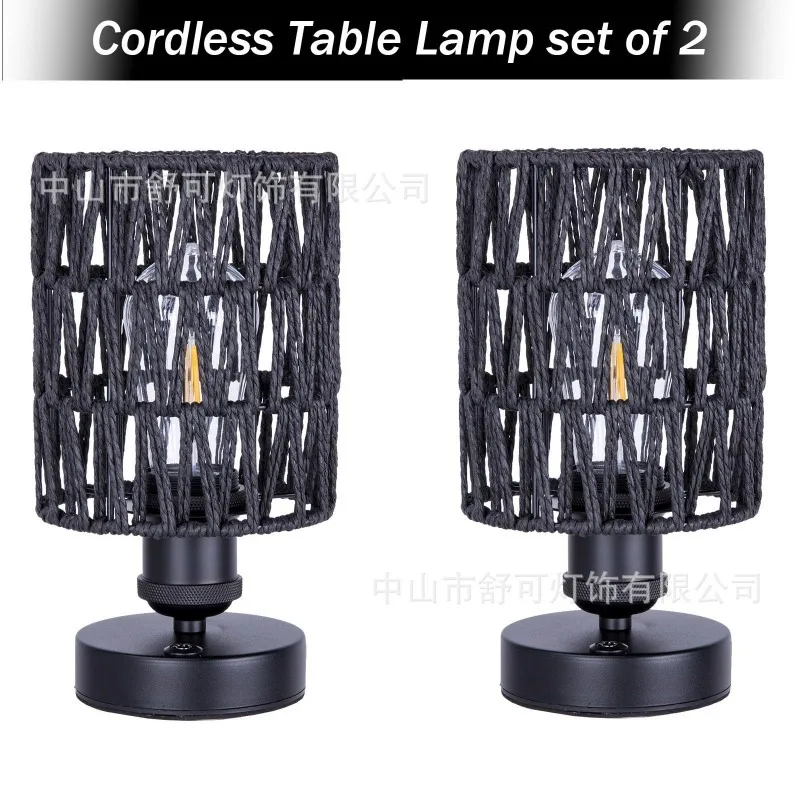

American imitation hemp rope hand-woven table lamp B & B restaurant Hotel inn bedroom charging table lamp