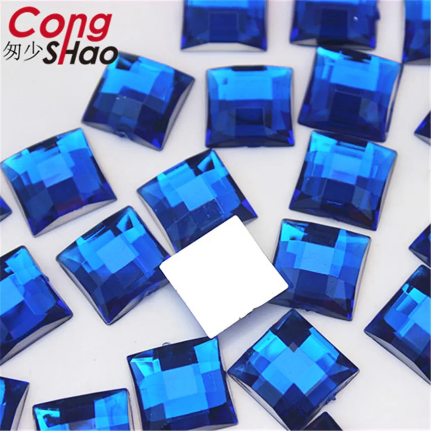 Cong Shao 100pcs 12mm Faceted Square Colorful flatback Acrylic rhinestone trim stones and crystals DIY costume Accessories ZZ609