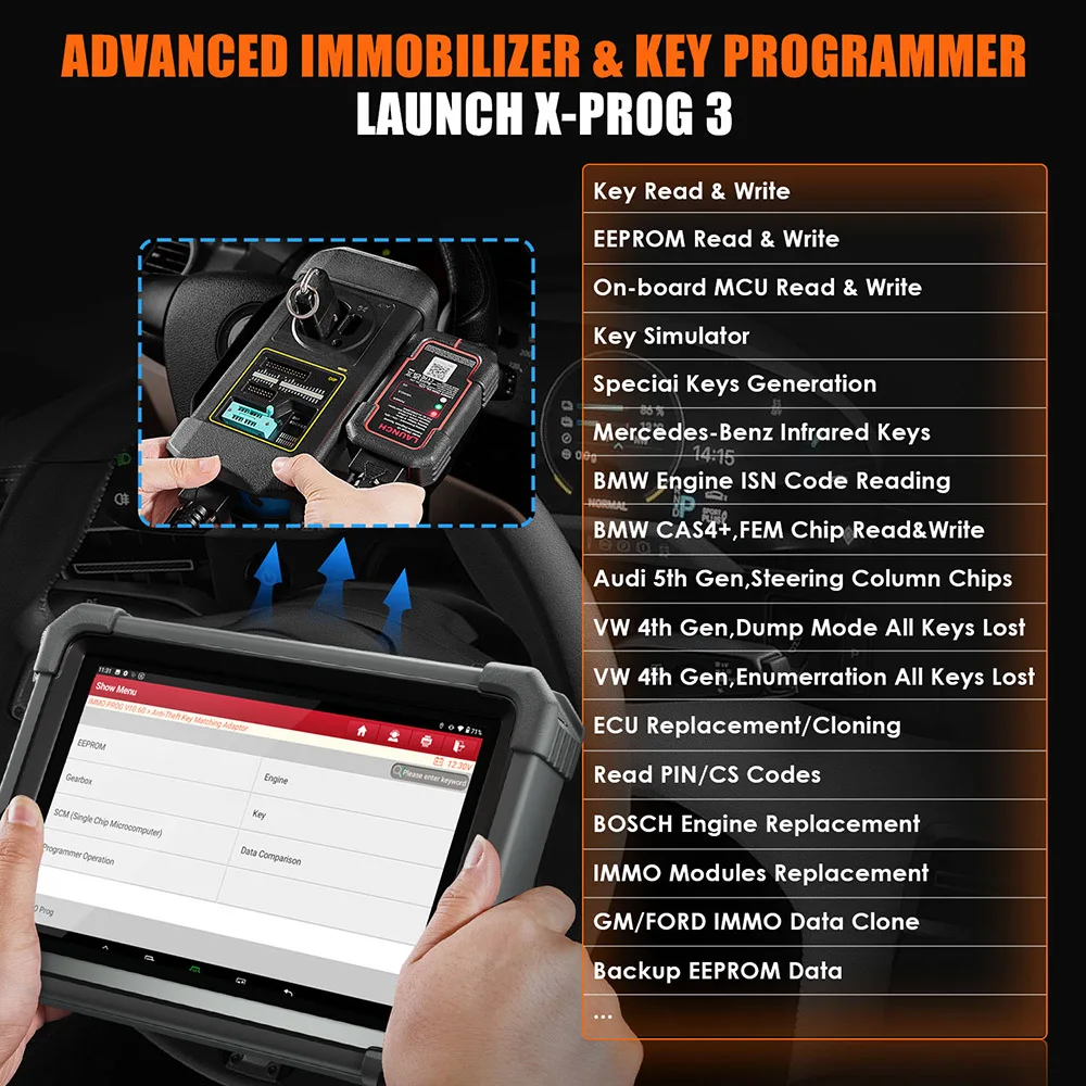 Picture 5: LAUNCH X431 IMMO PLUS Car Key Programmer With X-PROG3 Bi-directional Control OBD2 Scanner 39 Resets Auto Tools