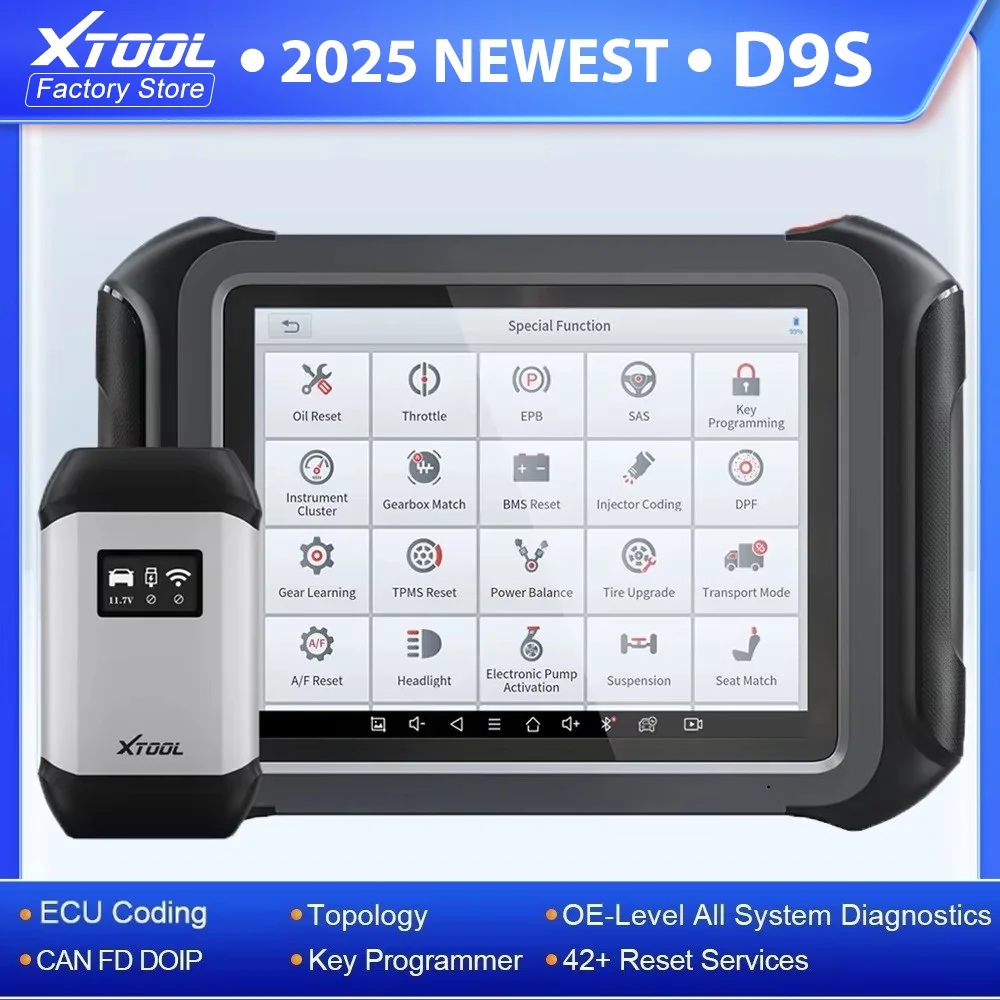 XTOOL D9S WFi Connection Car Diagnostics Tool Bi-Directional Control ECU Coding 42+ Resets VAG Guided Topology Map DoIP CAN FD