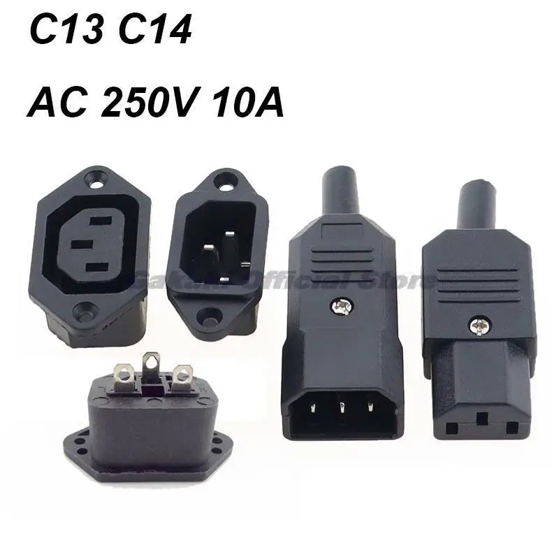 IEC320 C14 C13 Electrical AC Socket 3 Female Male Inlet Plug Connector 3pin Socket Mount