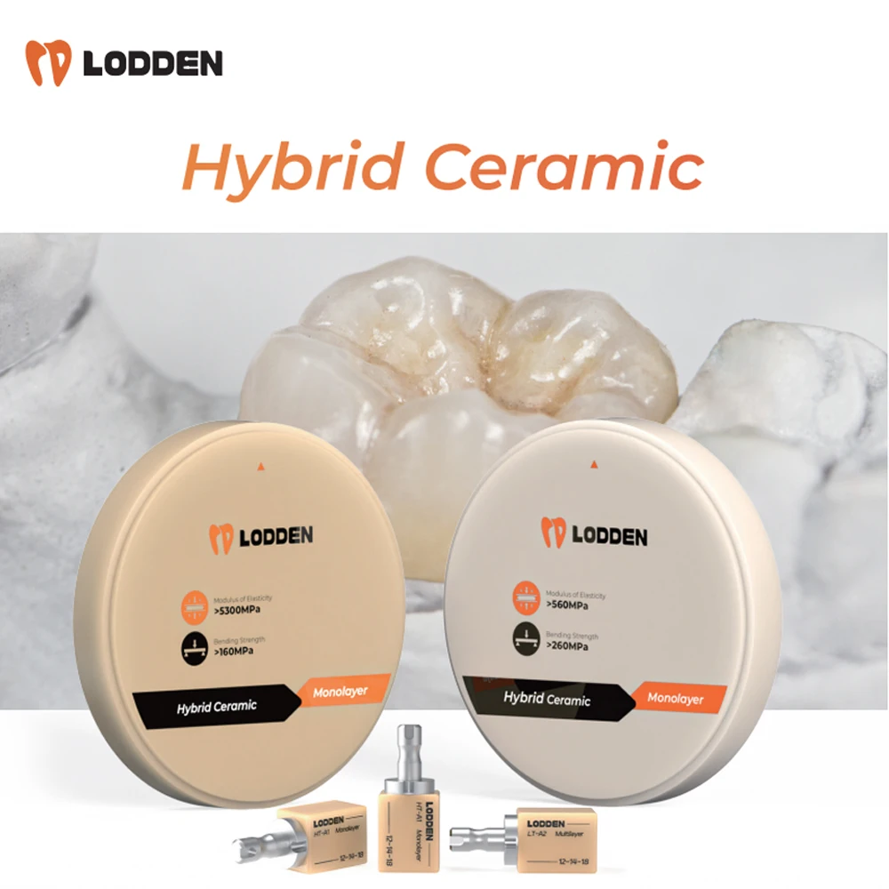 

Dental Hybrid Ceramic 160Mpa/260Mpa Bending Strength Hardness Monolayer Composite Ceramics for Veneer Inlay Full Contour Crown