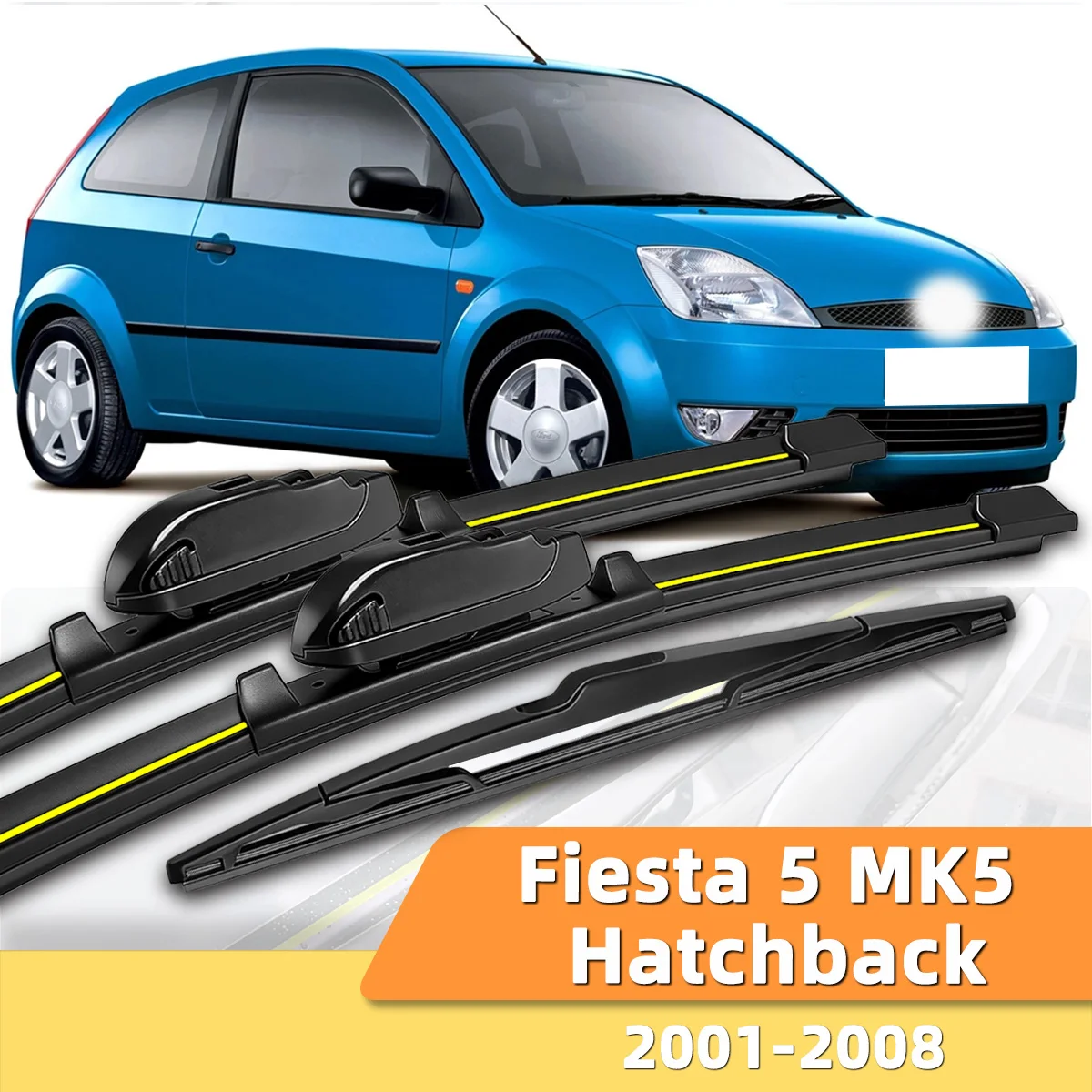 3 Stück Scheibenwischer vorne und hinten, geeignet für Ford Fiesta 5 MK5 Schrägheck 2001–2008, Auto-Windschutzscheiben-Zubehör 2003