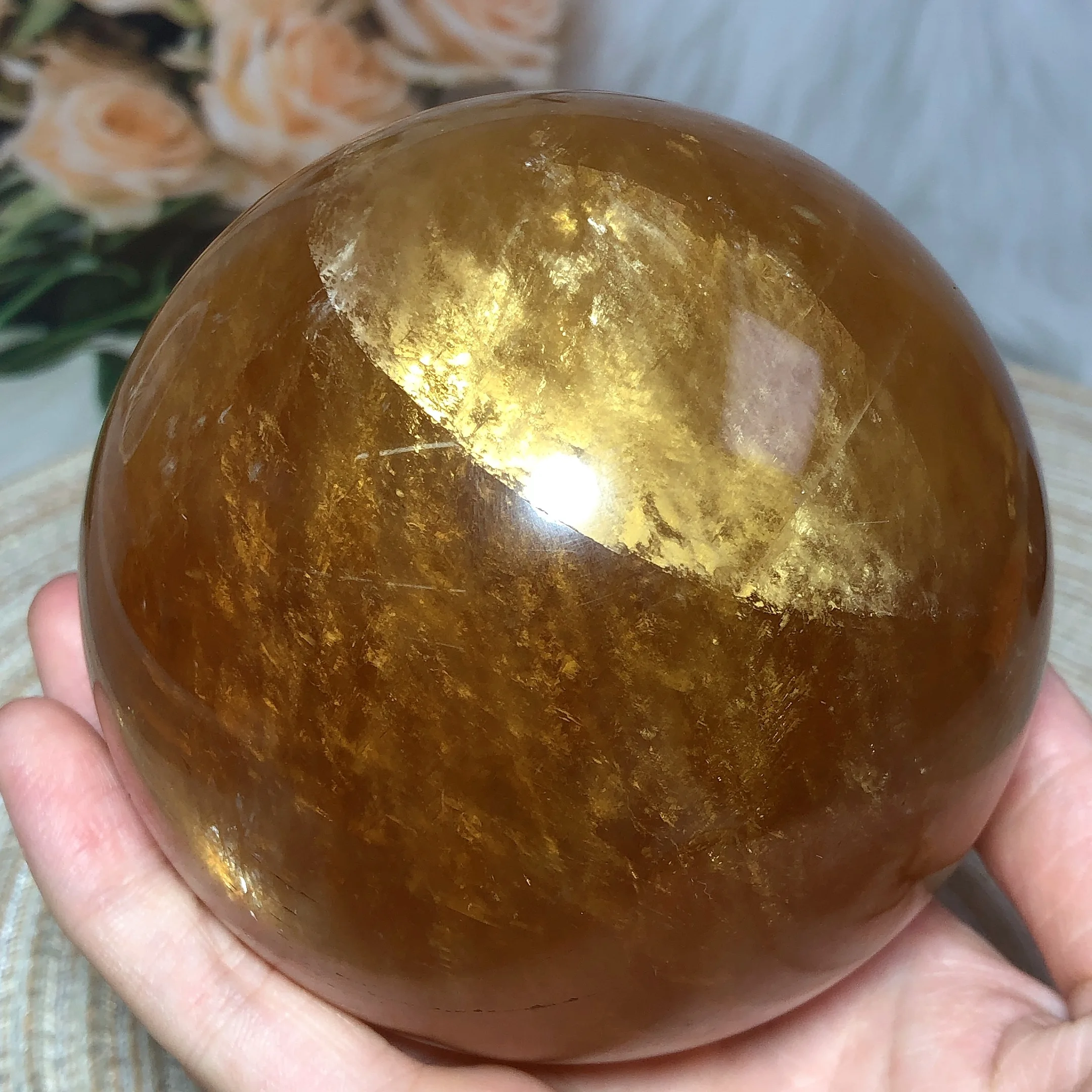 Natural Crystal Honey Calcite Big Sphere Flash Healing High Quality Home Decorations Polished Reiki Ore Mineral Crafts Gemstones