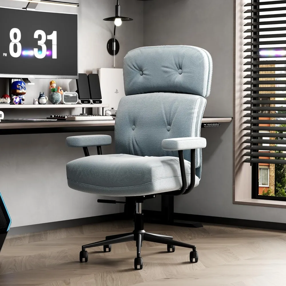 

Эргономичное кресло для домашнего офиса с регулируемым подголовником, толстая подушка 5 дюймов, вращающееся настольное кресло с высокой спинкой, несколько материалов и цветов