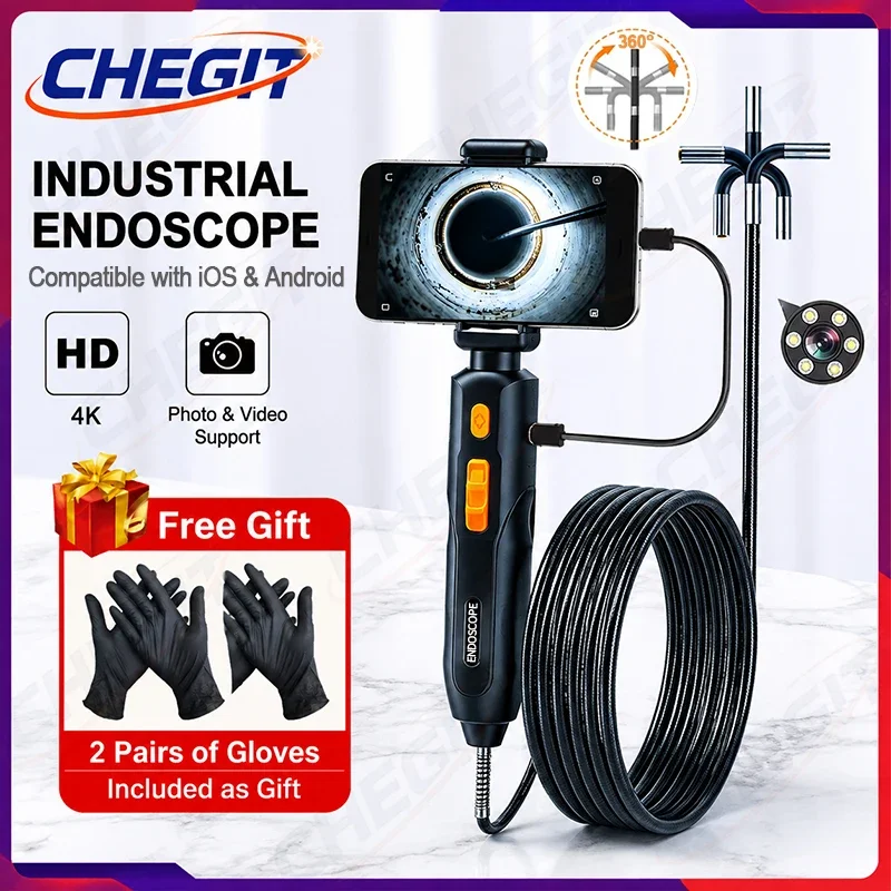 

6.2mm with Light 4K UHD Endoscope 360° Articulating Borescope Endoscope Camera with Android/iOS Phone Auto repair