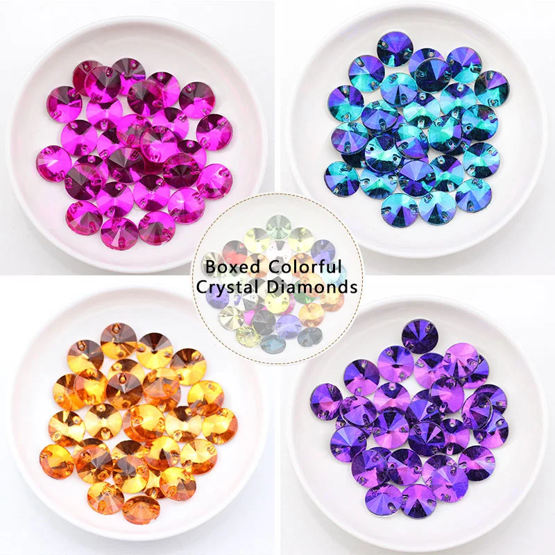 3200 Sew On Rivoli Rhinestone Color AB Round Beads Glass Crystal Muliti Colorful Flat Back Sewing Stone For Wedding Dress DIY