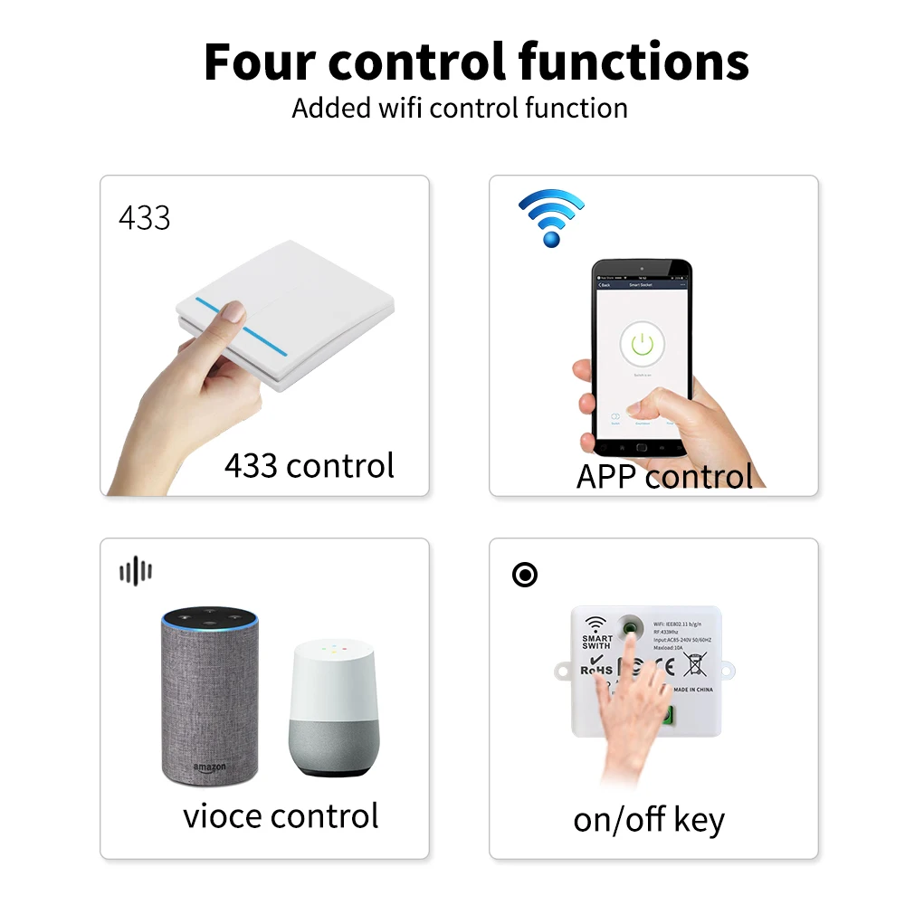 GERMA WIFI Mini przełącznik Tuya inteligentne życie APP kontroler przełącznik światła RF 433Mhz Panel ścienny DIY moduł przekaźnika zegar Google Home Alexa