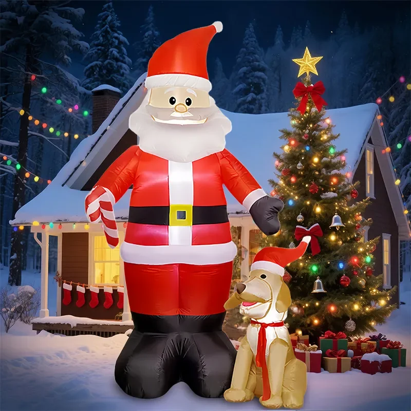 8ft Inflatable Santa Claus with Dog Christmas Yard Decoration Outdoor Light Up Air Blow Up Figure for Holiday Party Garden