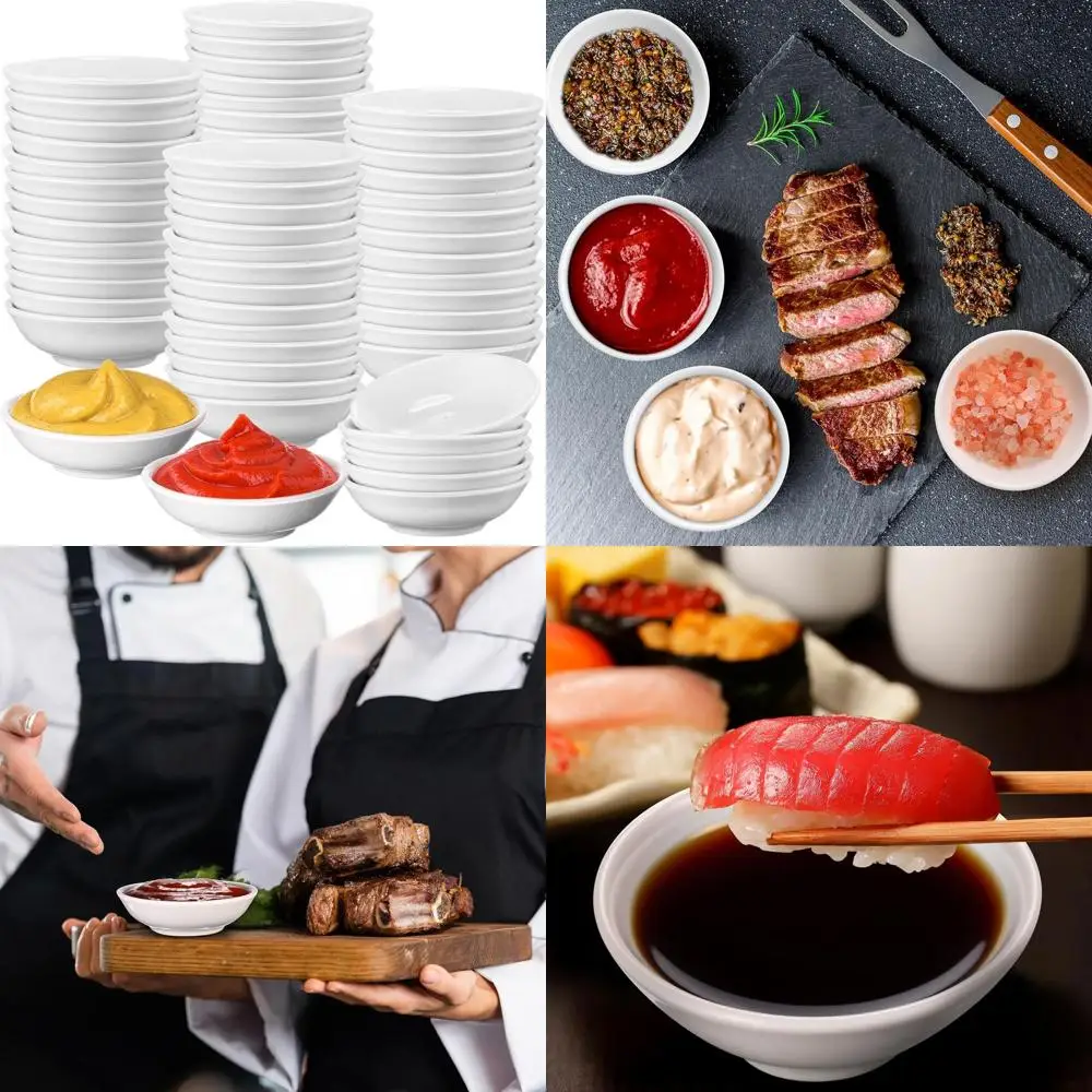 

100-Piece White Ceramic Asian Dipping Bowls Set, 1.2 oz, Ideal for Sushi, Condiments, and Dips