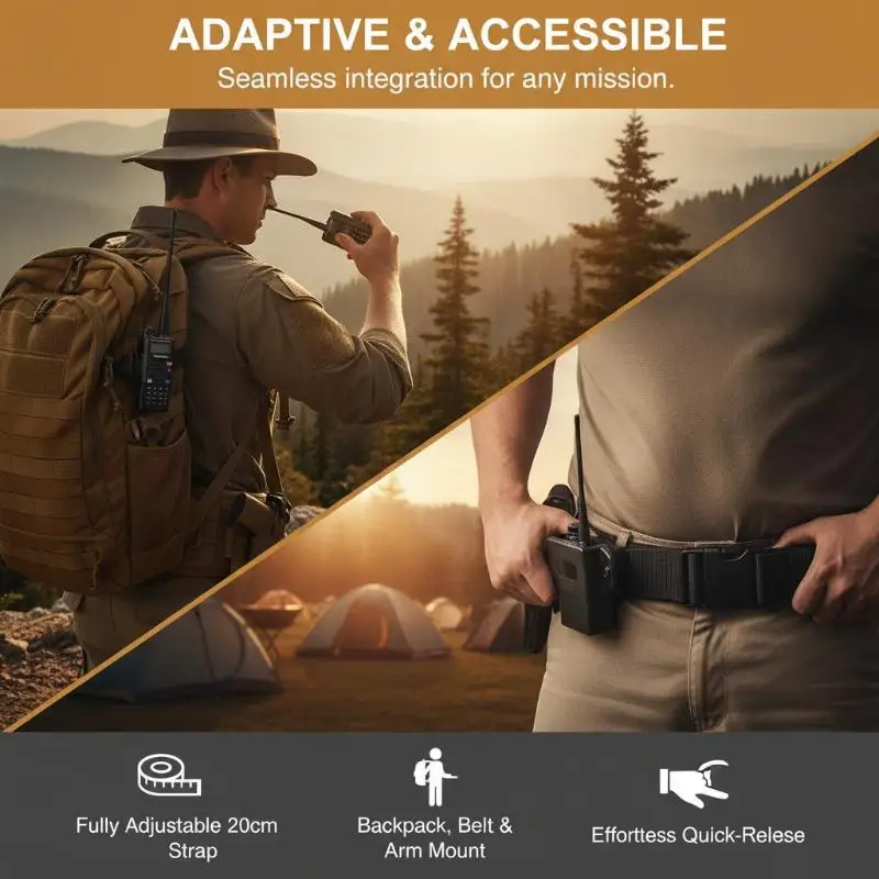 Walkie Talkie Quick Release Bracket Adjustable Rust Resistant Outdoor Radio Holder for Backpack Fishing Trip