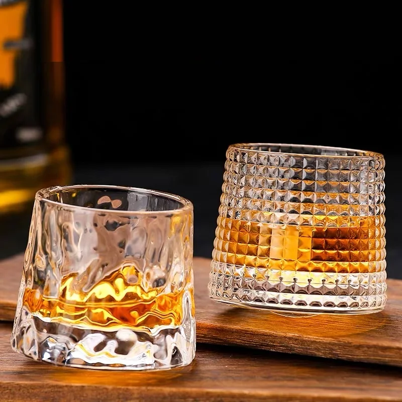 

Creative Thick Crystal Whiskey Tumbler Glass, Spinning Tops Design, Hammer Glasses, Wine Brandy Cup, 250ml home drinkware