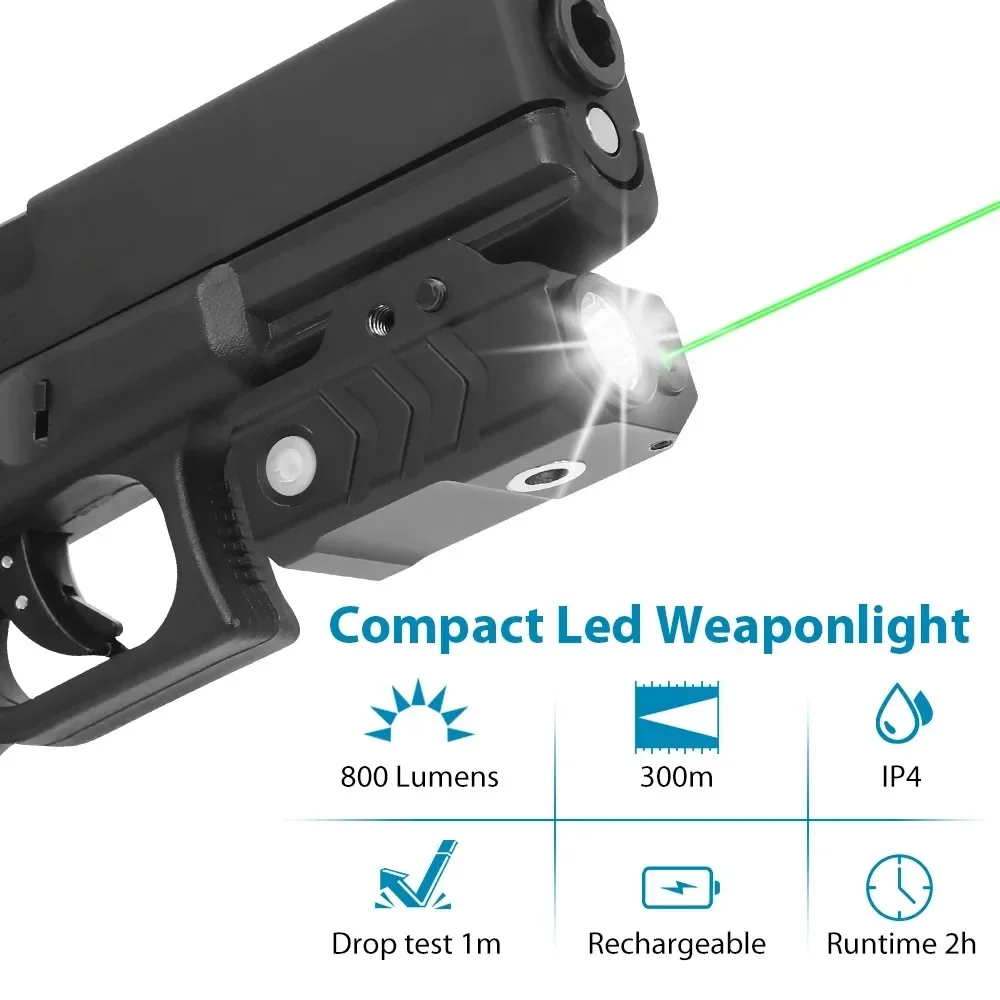 800 لومينز سلاح بندقية الضوء الأحمر مع الأخضر البصر بالليزر كومبو مصباح يدوي شحن مغناطيسي اطلاق النار في الهواء الطلق للسكك الحديدية 20 مللي متر
