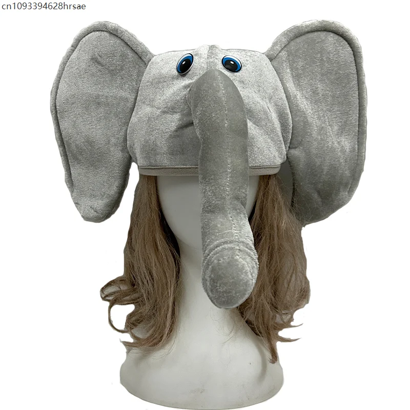 

Adult Unisex Funny Halloween Animal Elephant Trunk Caps Plush Adult Stuffed Elephant Costume Hat