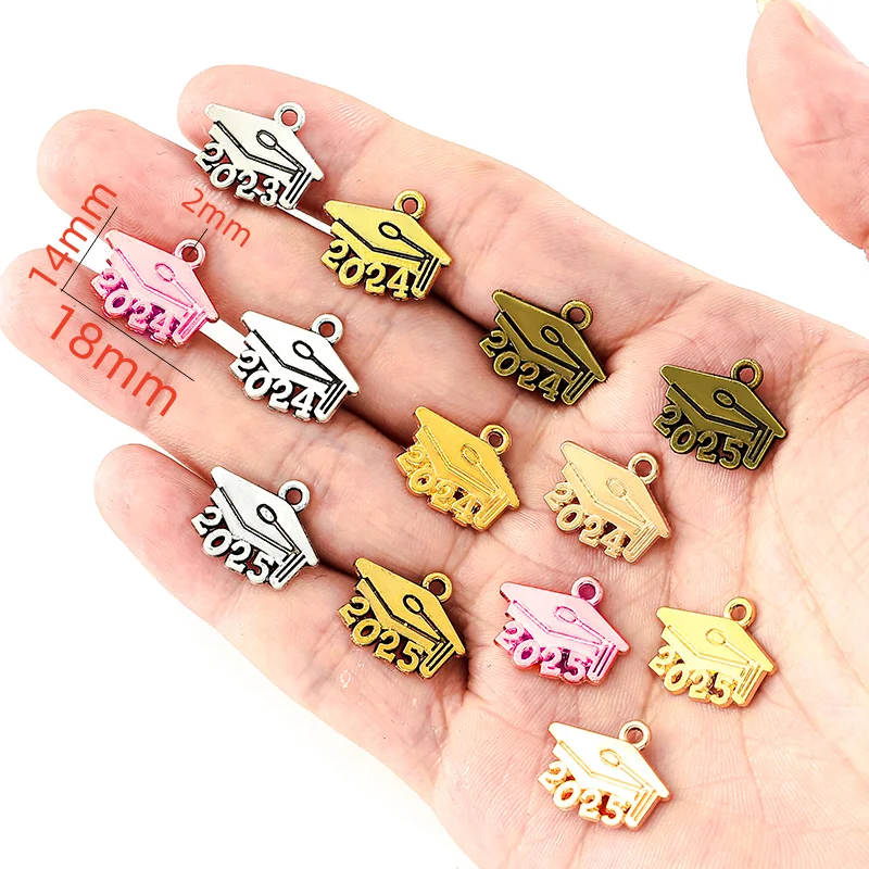 30pcs Bachelor's Hat Year Charms 2023 2025 2024 Year Pendants DIY Jewelry Making Findings DIY Handmade Craft 18*14mm