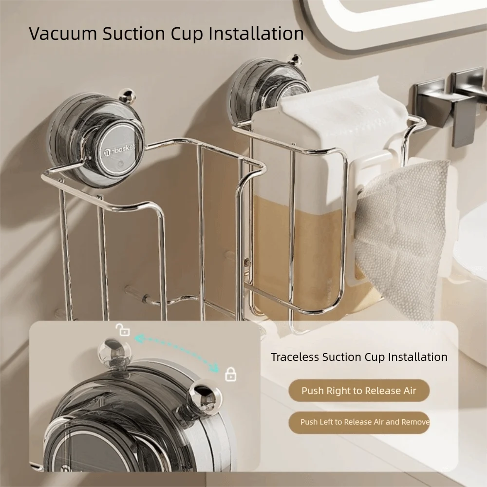 

Держатель для туалетной бумаги на присоске, настенный органайзер для влажных бумажных полотенец без перфорации, большая вместимость, нержавеющая сталь