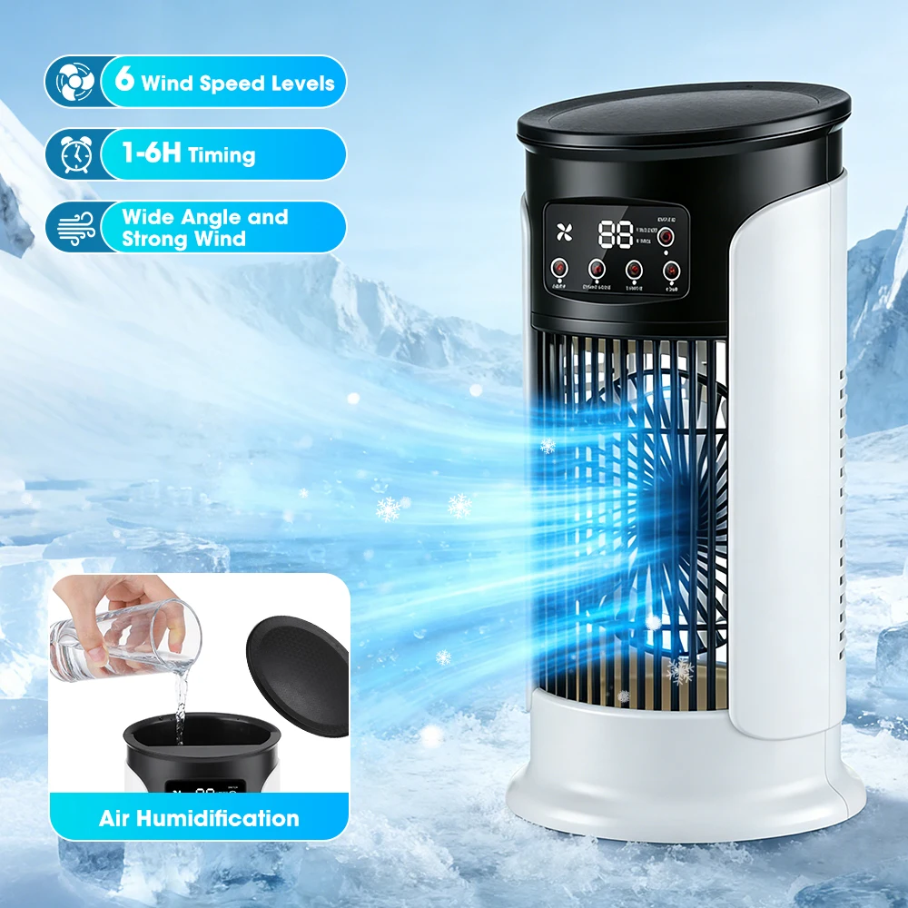 Multifunktionaler 6-Gang-Klimaanlagen-Ventilator Mini-Tischventilator mit Timer Sprühkühlung und 7-Farben-Nachtlicht