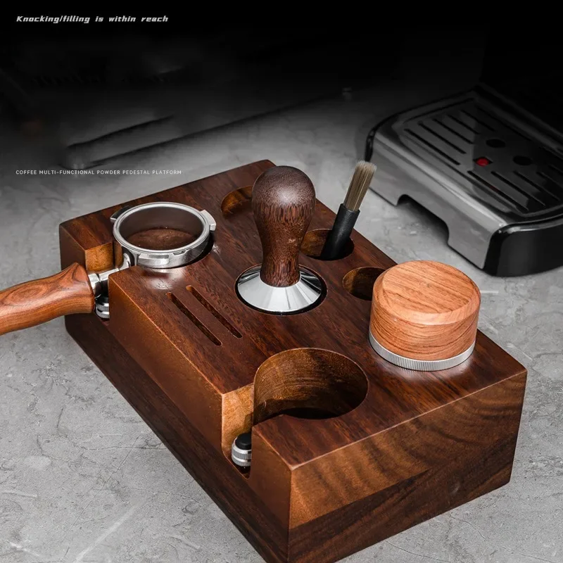 51-54MM Double Hole Coffee Portafilter Holder Wooden CoffeeTamper Distributer Puck Screen Coffee Brush Organizer Holder Barista