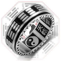 Spinner Men's Antistress Yin Yang Fidget Ring Kung Fu Anxiety Mantra Rotatable Rings For Man Stainless Steel Gift