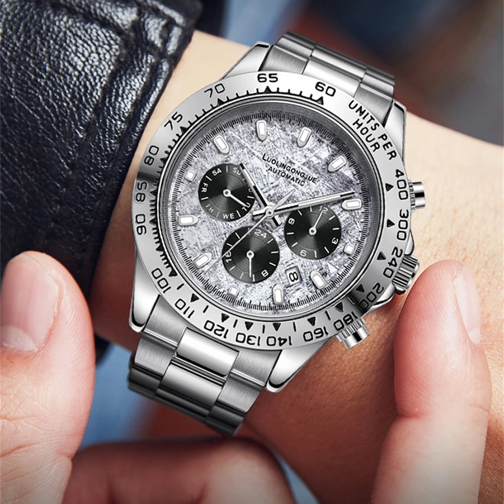 

2025 New Waterproof Luxury Sports Automatic Watch Classic Simple Meteorite Dial Design Mechanical Steel Watch Men's Watch