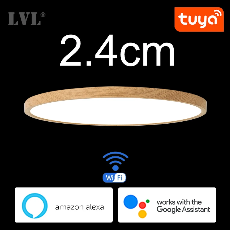 Luz Led de techo inteligente para el hogar, iluminación moderna de grano de madera dorada, regulable, WiFi, Control por voz por aplicación Tuya,