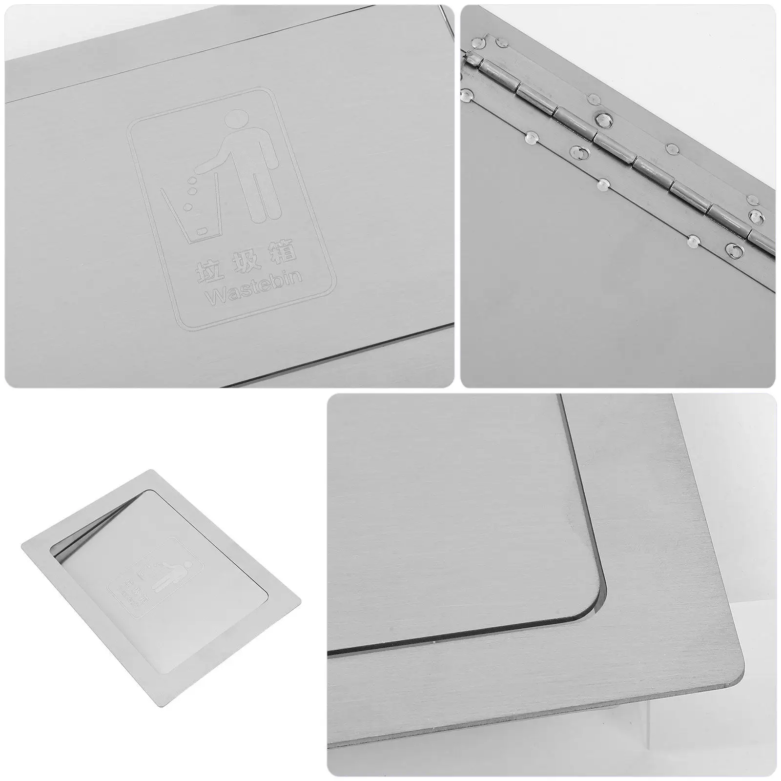 Recessed Garbage Lid Stainless Steel Countertop Embedded Trash Can Cover for Commercial Kitchen Bubble Tea Shop Push Open Design