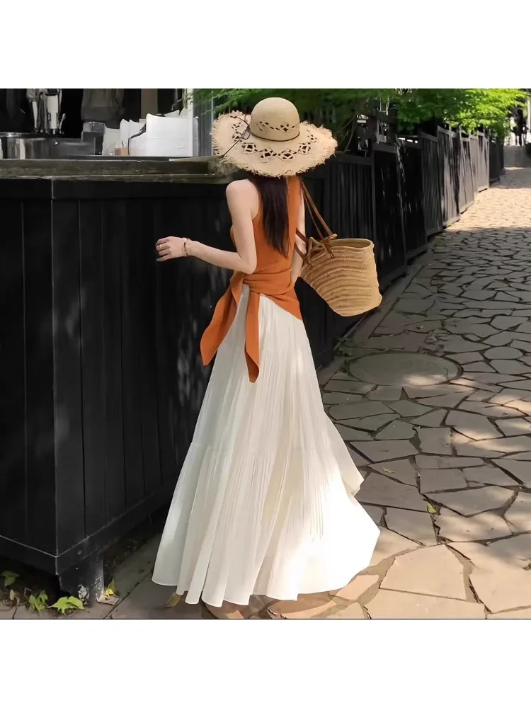 

plus Size Cake Style Half Skirt Women's Summer Gauze A-Line Skirt Long Pleated Skirts Flared Skirts Casual High Waist Skirts