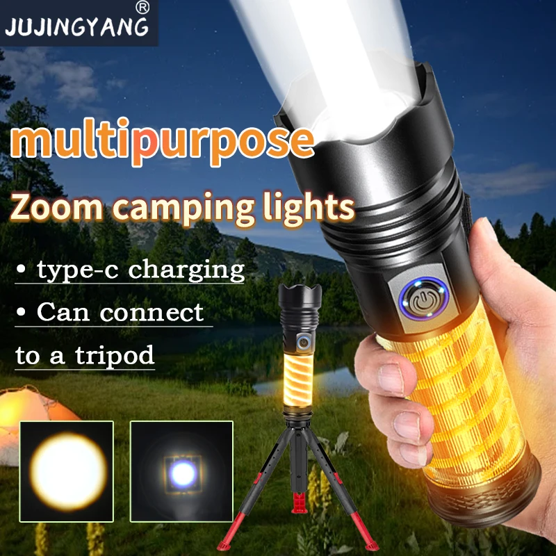 Ricarica di tipo C in alluminio 6 livelli di sorgente luminosa Lanterna da campeggio pieghevole a LED con luce da campeggio laser bianca retrò