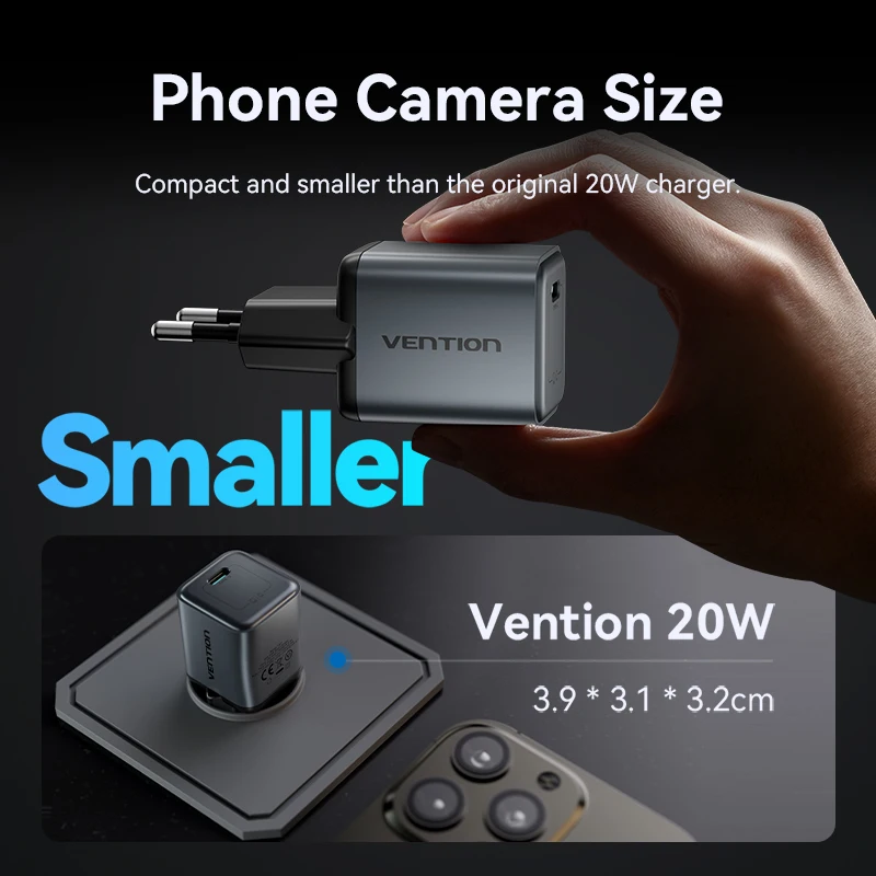 شاحن Vention GaN PD20w السريع مع كابل USB C إلى Lightning 480Mbps 3A Max MFi المعتمد لهاتف iPhone IPad iPod