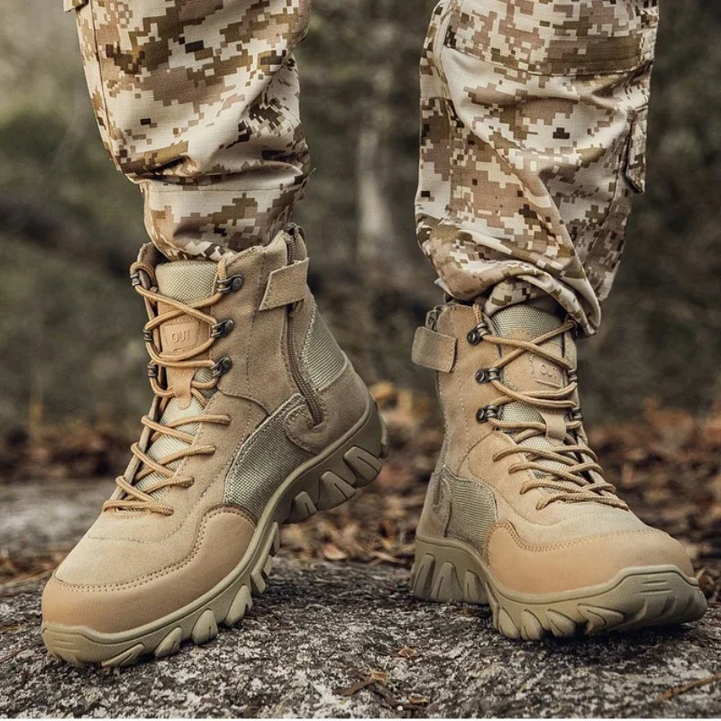 Men Camouflage Boots Lace Up Round Head High-top Tactical Boots Outdoor Combat Hiking Training Shoes Botas Hombre Shoe for Man