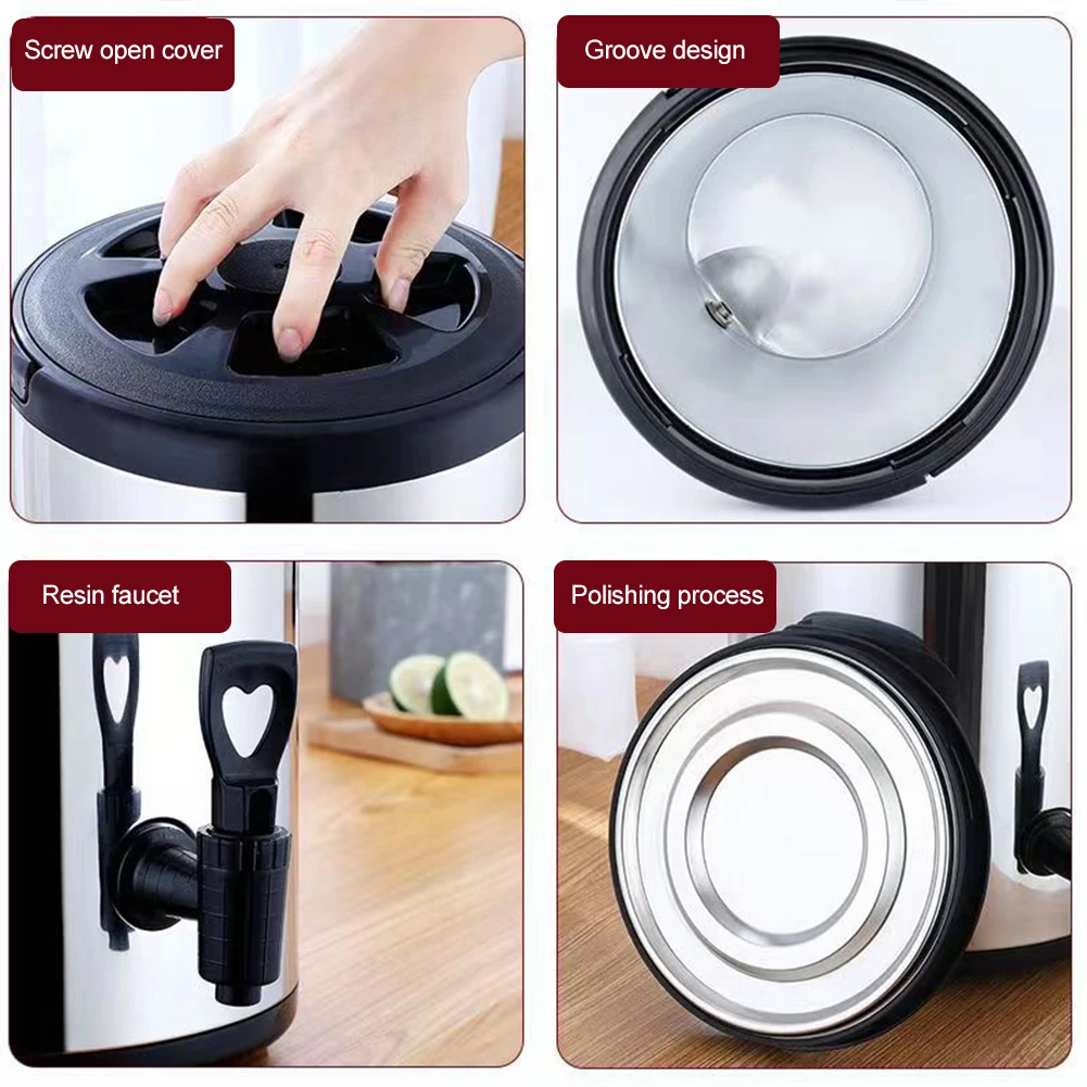 

Stainless Steel Insulated Bucket with Faucet Beverage Dispenser Milk Tea Barrel Drink Bucket Ideal for Water Milk Tea and Coffee