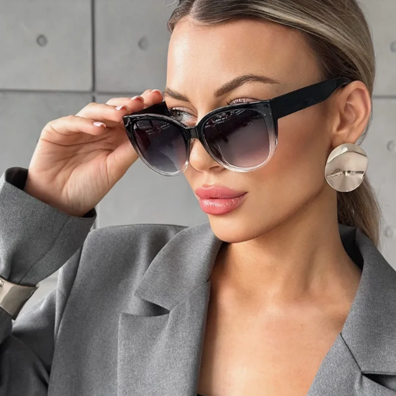 المشي لمسافات طويلة 3 قطعة موضة عين القط مكافحة نظارات الضوء النساء الأرجواني الأبيض التدرج إطار نظارات إطار كبير تصميم ظلال الإناث UV400