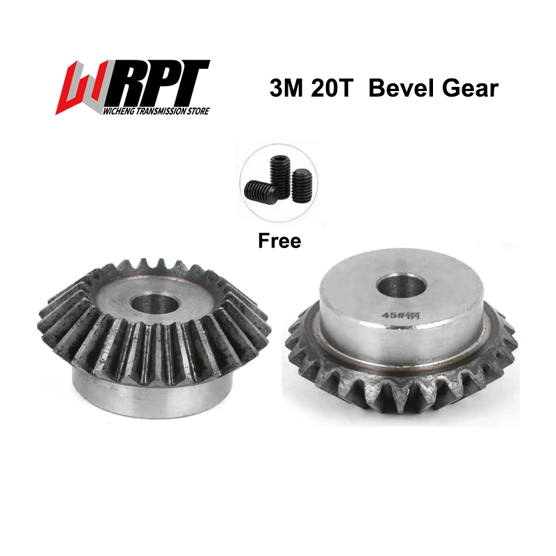 Bevel Gear 3M 20 Teeth Holes 14/15/16/17/18/19/20/22/24/25/28mm 90-degree 1:1 CNC transmission Quenching Pinion 45# Steel