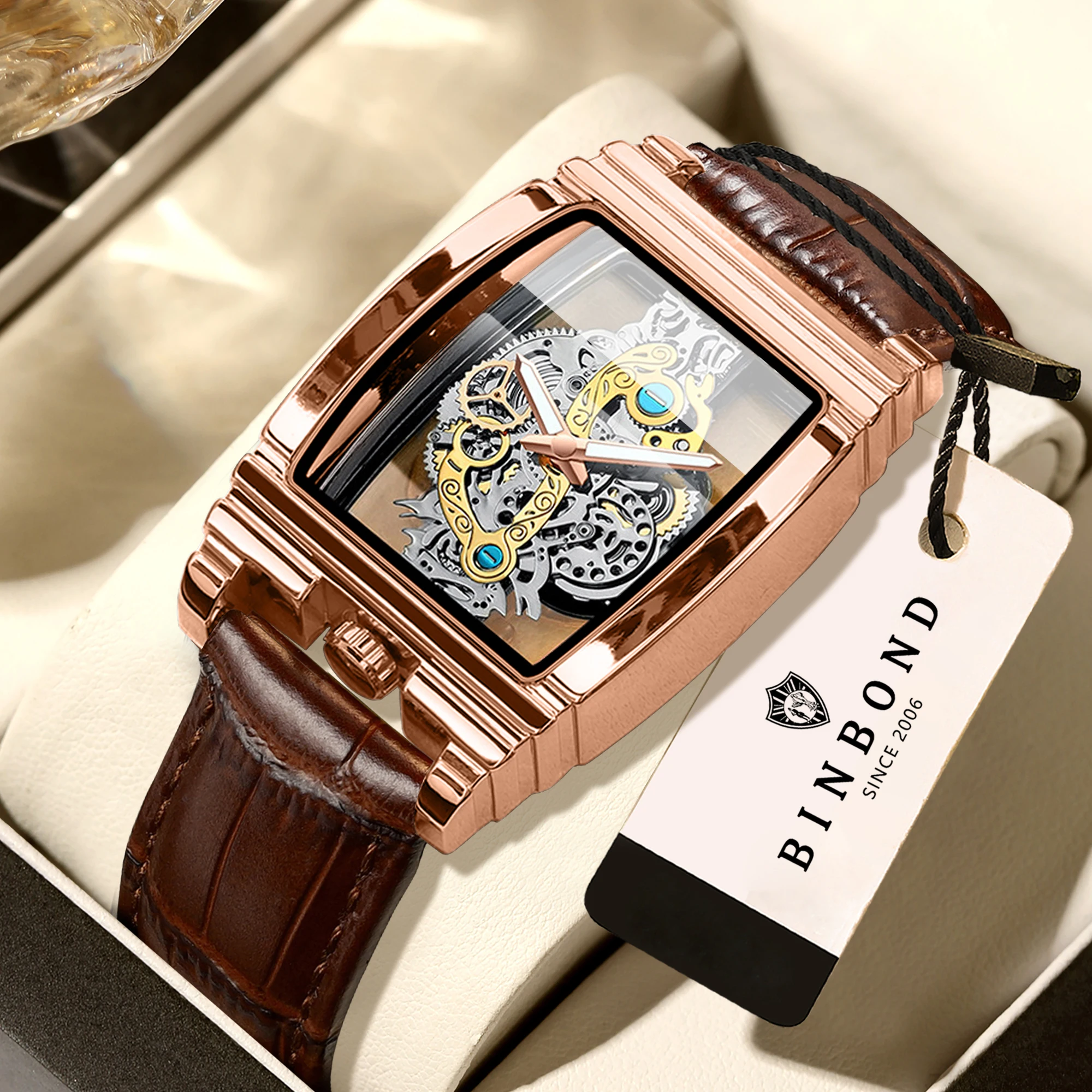 BINBOND Luxury Quartz Wristwatches For Men Luminous Waterproof Hollow-Out Men's Watch Business Sport Fashion Casual Reloj