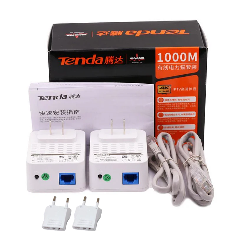 Tenda AV1000 1 paire adaptateur Powerline Gigabit jusqu'à 1000Mbps PH3 Ethernet PLC Homeplug pour routeur WiFi sans fil partenaire IPTV AV2