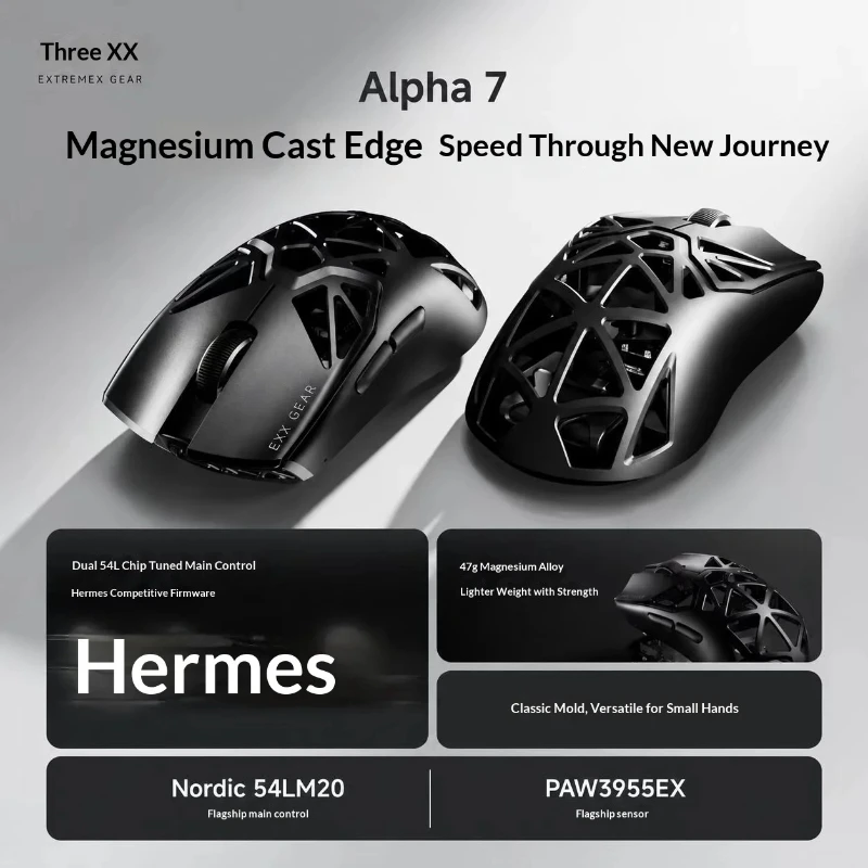 EXX Alpha 7 Pre‑Sale Wireless Gaming Mouse 47g Hollow Mg‑Alloy 3955 Sensor Tri‑Mode for PC E‑sports Gaming Desktop Setup