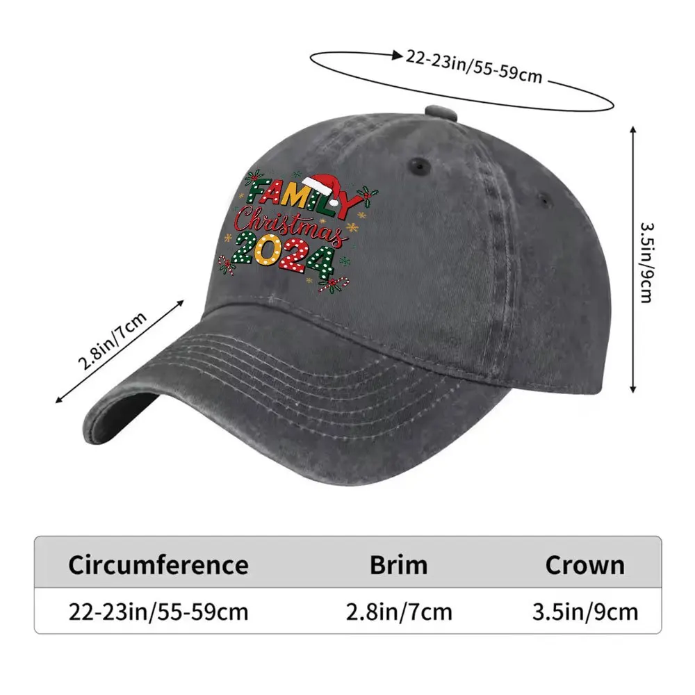 1pc Unisex Family Christmas 2024 Vintage Washed Baseball Cap - Men'S Trendy Hat - Versatile Duckbill Cap - Fun Print - Unique Bi