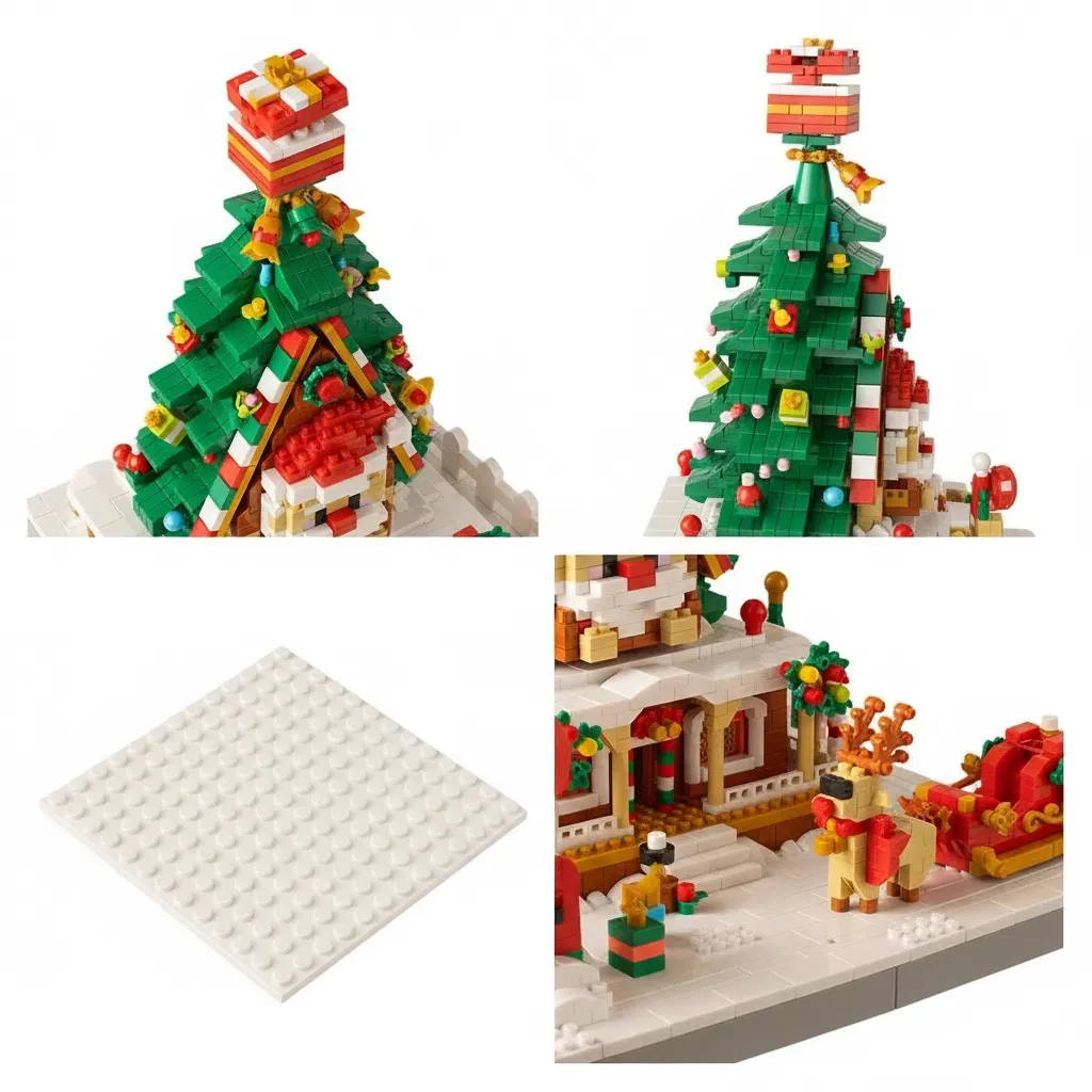 OUZEY MOC عيد الميلاد سانتا كلوز شجرة البيت اللبنات مجموعة الشتاء الثلوج المقصورة كوخ لتقوم بها بنفسك نموذج اللعب هدايا عيد الميلاد #5