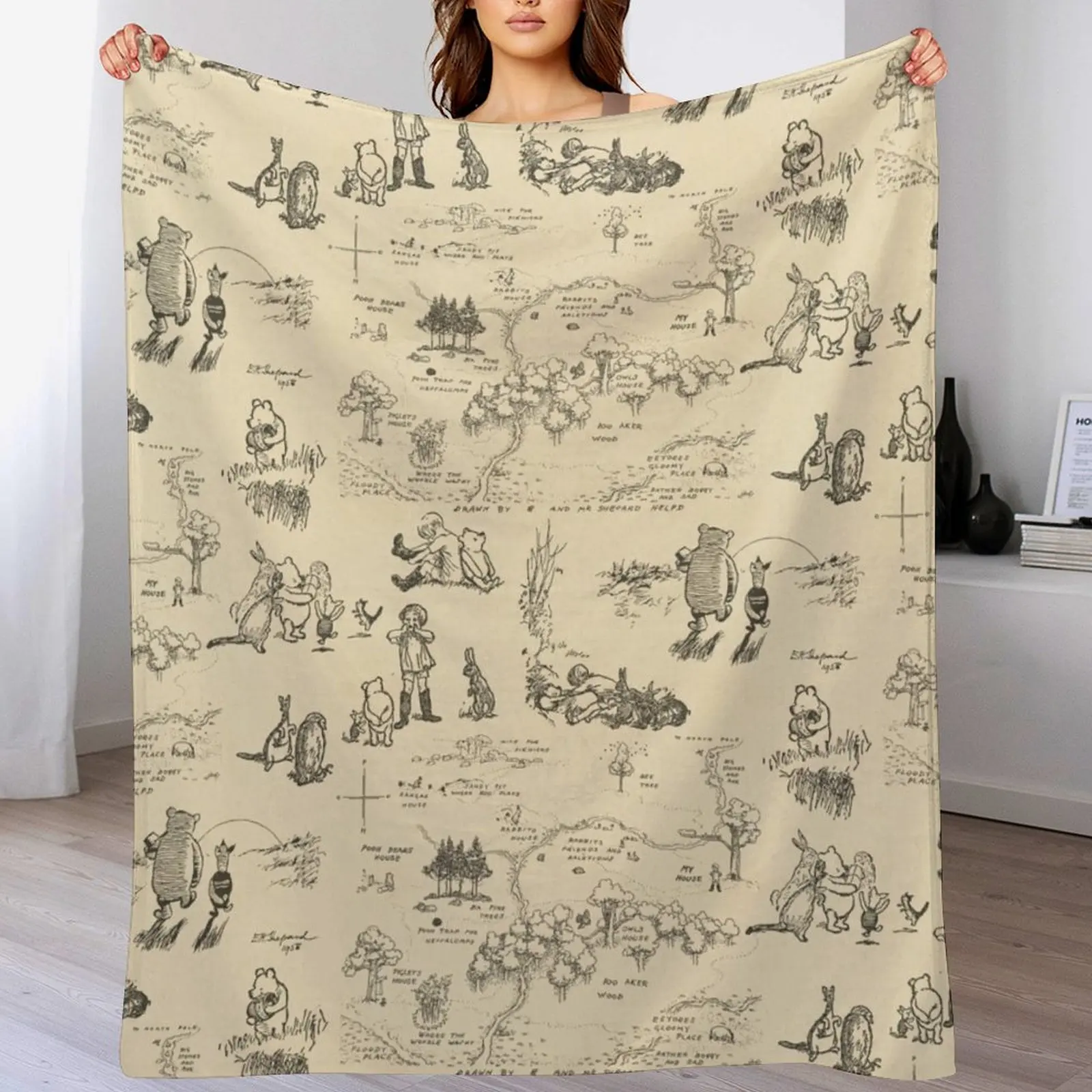 

100 Aker Wood (Cream) Throw Blanket Soft Sherpa Fleece Warm Blanket for Winter