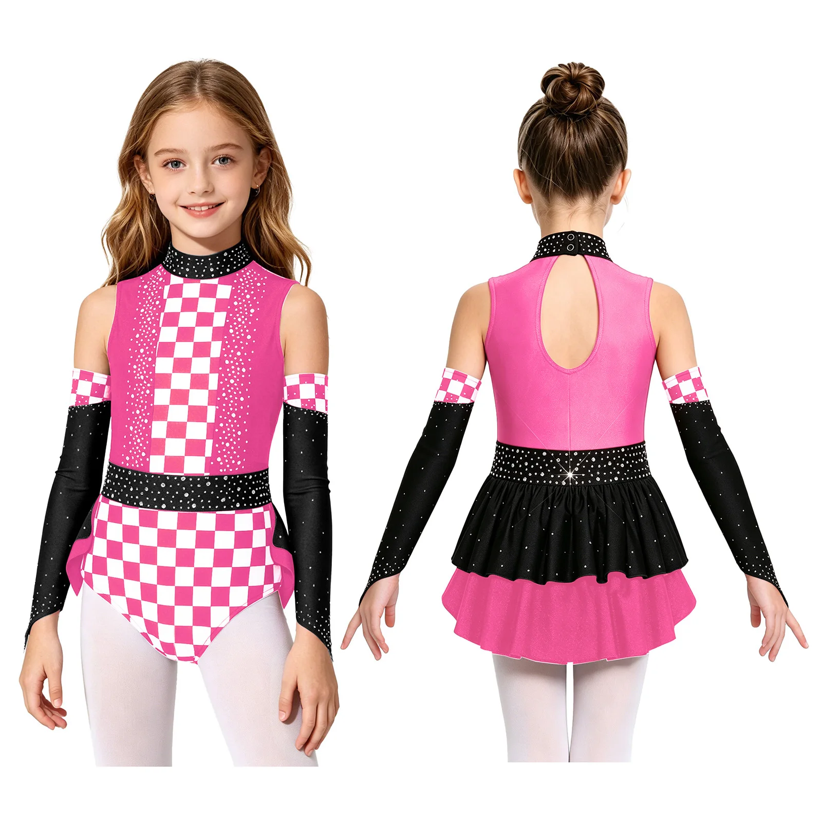 子供女の子レーサーコスチュームキラキララインストーンフィギュアスケート体操アクロバットバレエダンスレオタードドレス袖付き