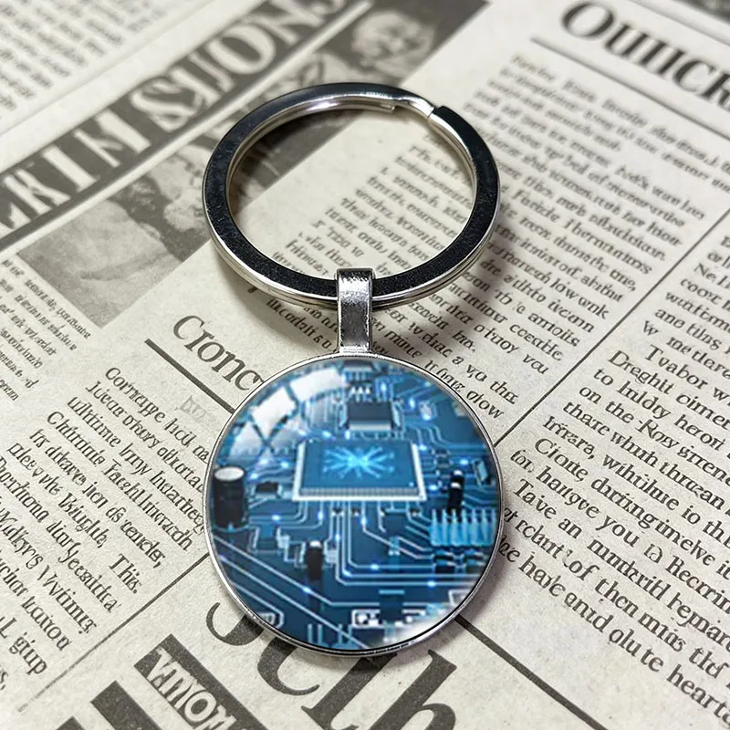 Handmade Computer Circuit Board Printed Glass Dome Embellishments Decor Pieces For Personalized Keyfob Key Ring Men Women Presen