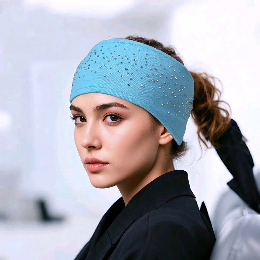 figure Skating Rhinestone Thick Warm Headband, Wide Ear Protection Thermal Hair Band,Non-slip Sparkling Hair Band