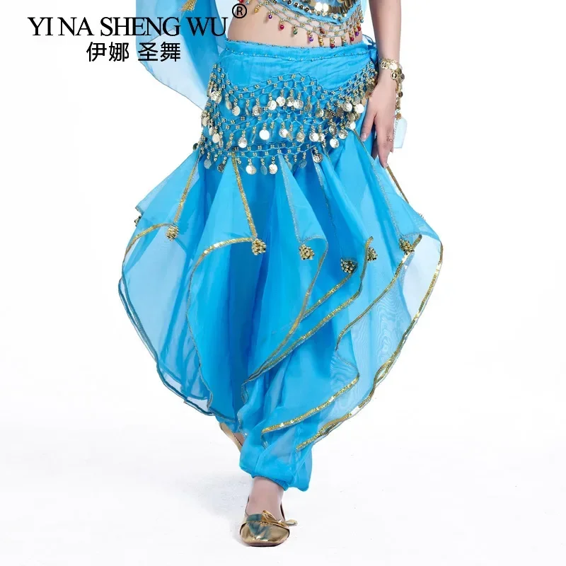 Calças de dança do ventre chiffon lanterna tribal desempenho bottoms traje de halloween calças giratórias para mulher menina (cinto não incluído)