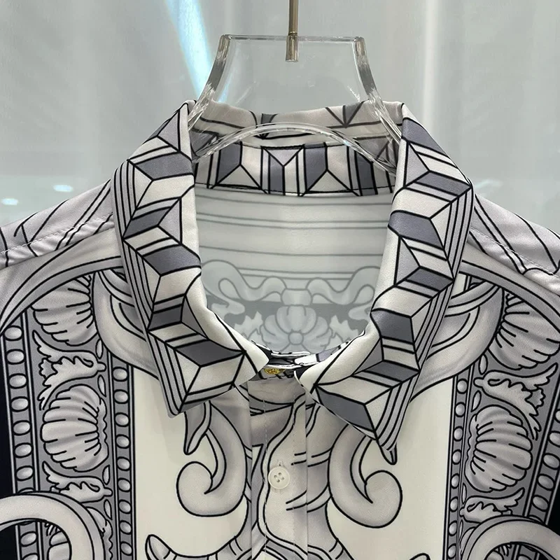 Роскошные королевские рубашки, мужская одежда, повседневная социальная рубашка с цветочным принтом пейсли и цифровой печатью, рубашка Manga Longa, сорочка Homme De Luxe